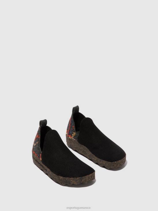 Asportuguesas Shoes Women BLACK FELT PRESENTE ROUND TOE SHOES CITY 226H71