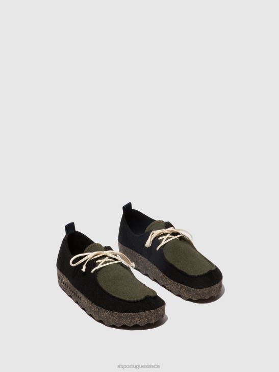 Asportuguesas Shoes Women BLACK/MILITARY GREEN LACE-UP SHOES CHAT 226H106