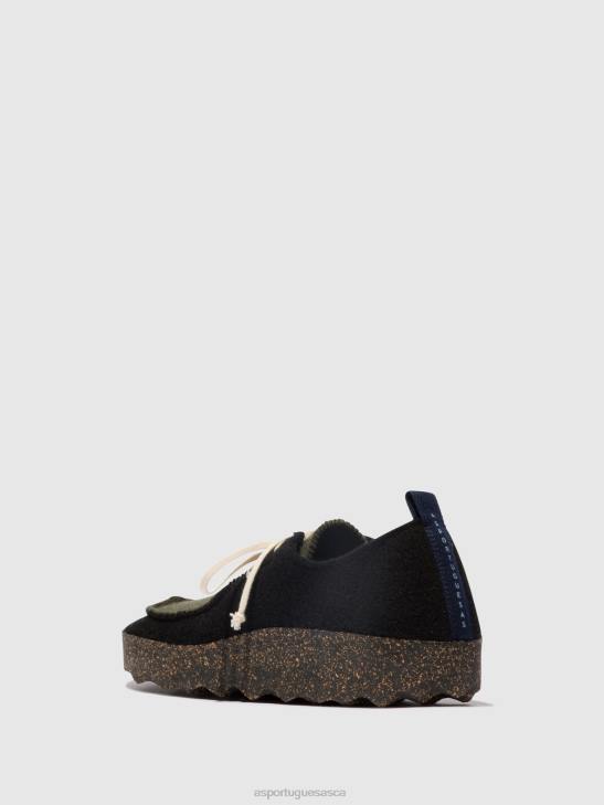 Asportuguesas Shoes Women BLACK/MILITARY GREEN LACE-UP SHOES CHAT 226H106