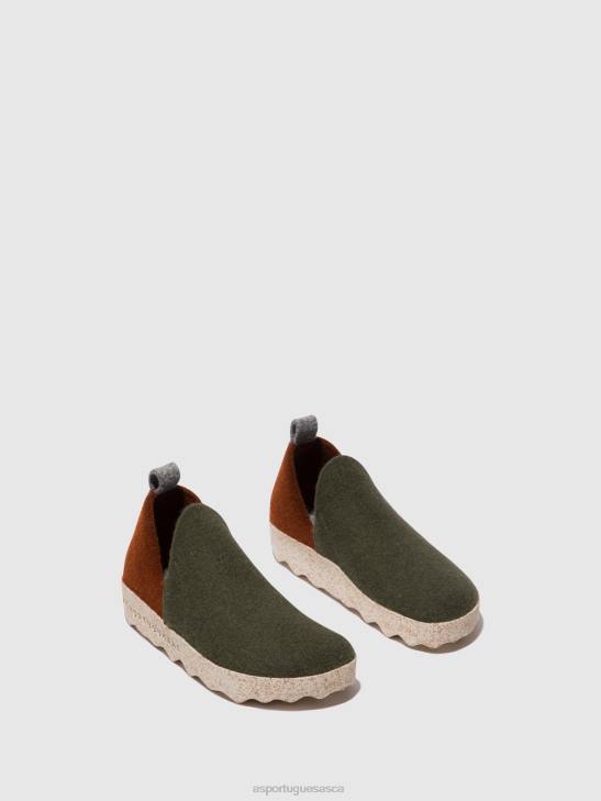 Asportuguesas Shoes Women MILITARY GREEN/ BROWN ROUND TOE SHOES CITY 226H96