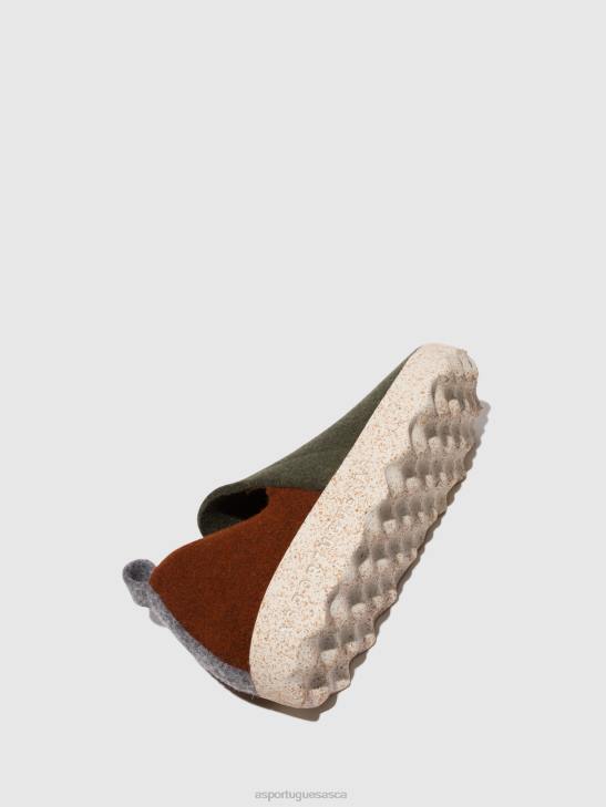 Asportuguesas Shoes Women MILITARY GREEN/ BROWN ROUND TOE SHOES CITY 226H96